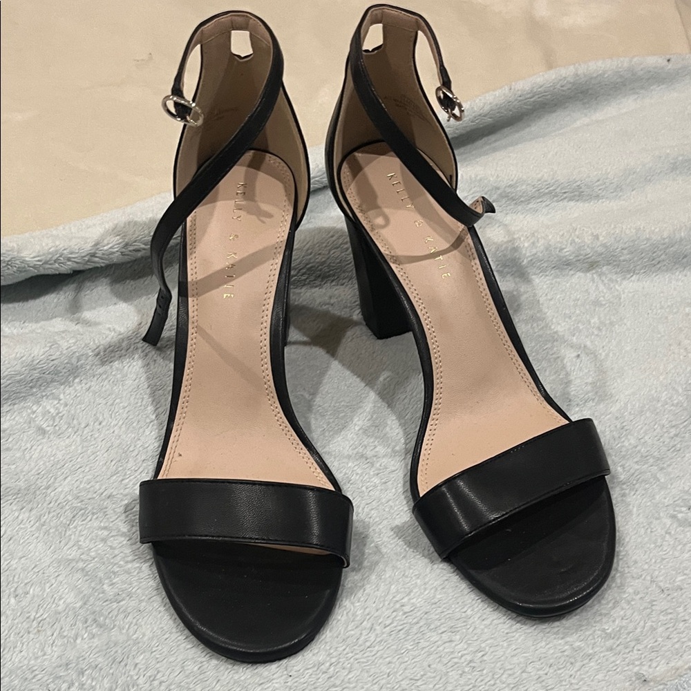 Kelly & Katie Black Ankle-Strap Block Heel Sandals